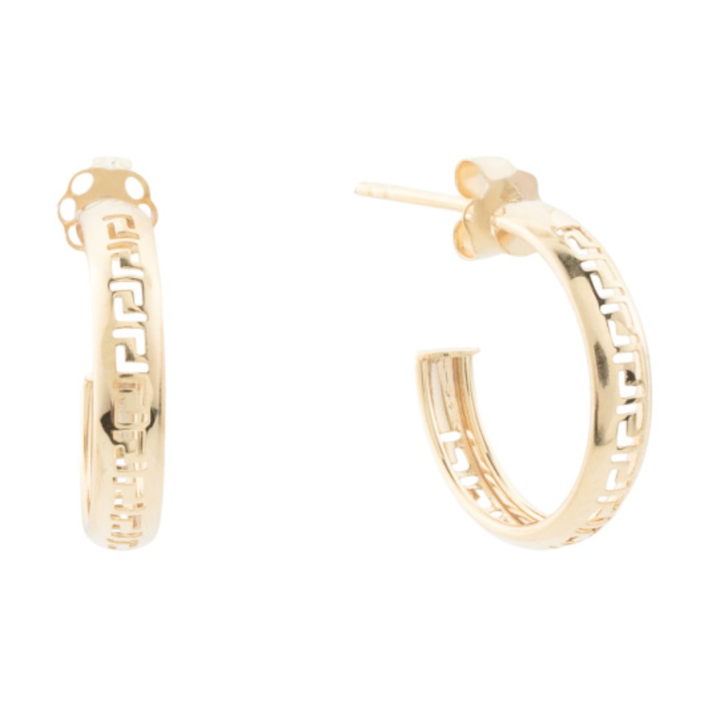 Golden Clef Made In Italy 14kt Gold Greek Key Hoop Earrings